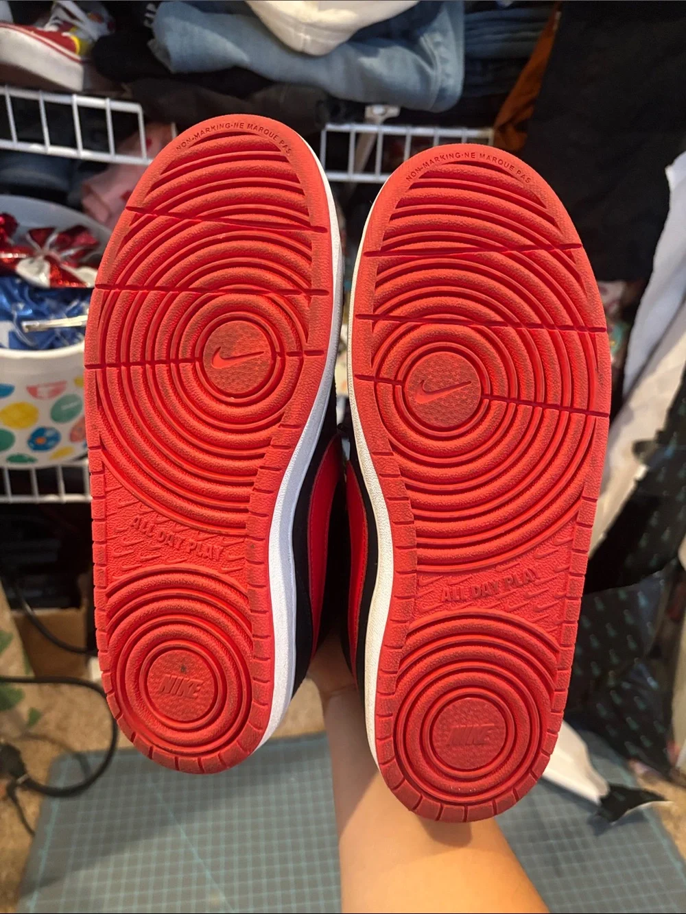 Nike Kids High-Top Sneakers in Black and Red